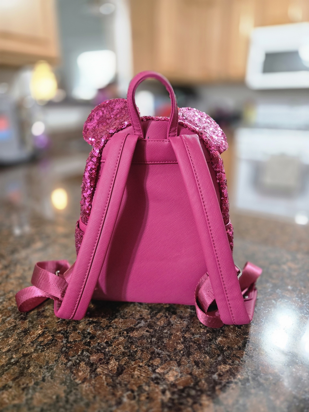 Loungefly Hot Pink Sequin Mini Backpack with Bow and Ears - Picture 2 of 2